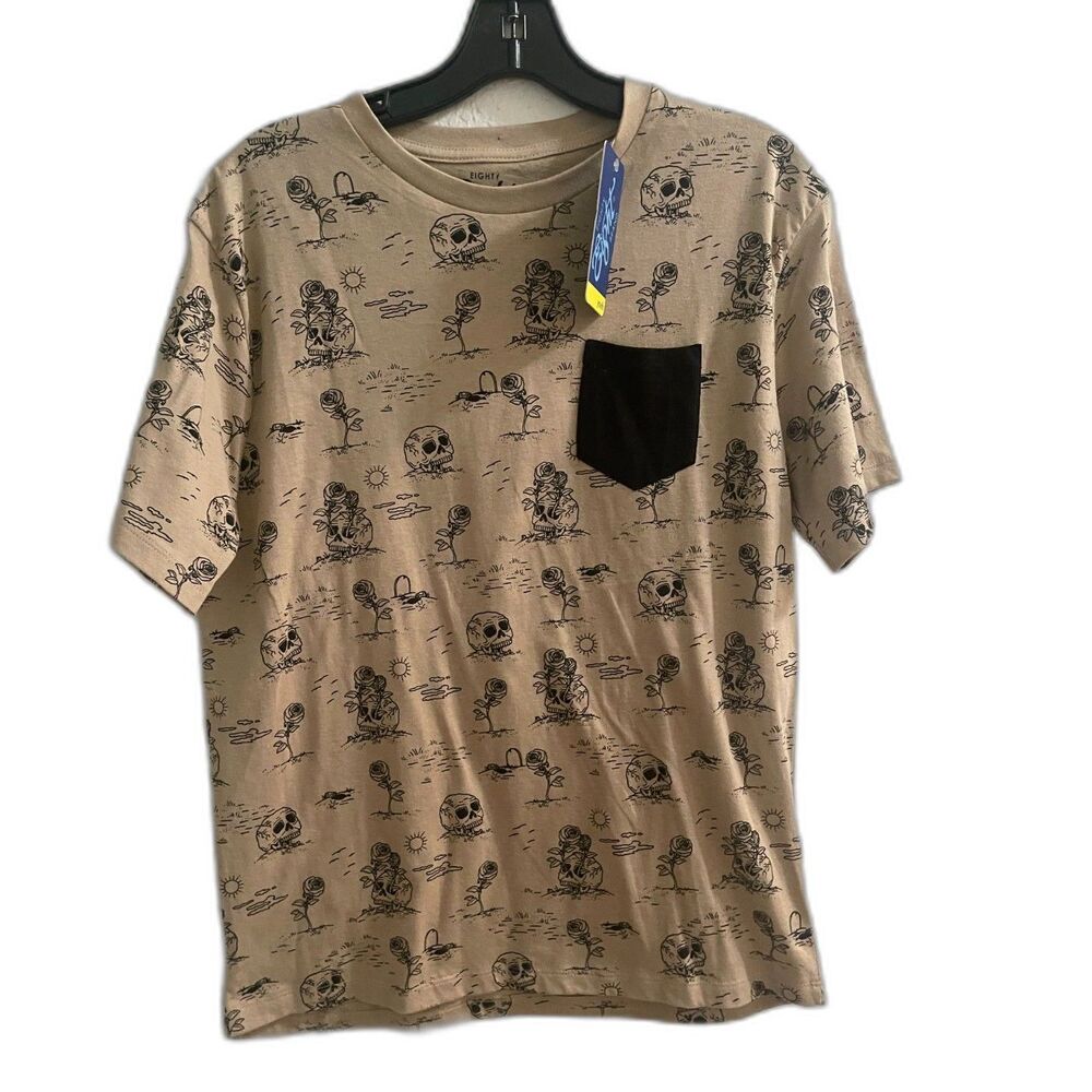 Eighty Eight Large T-Shirt Boy's Skull, Rose & Skeleton Savage All Over Print 16